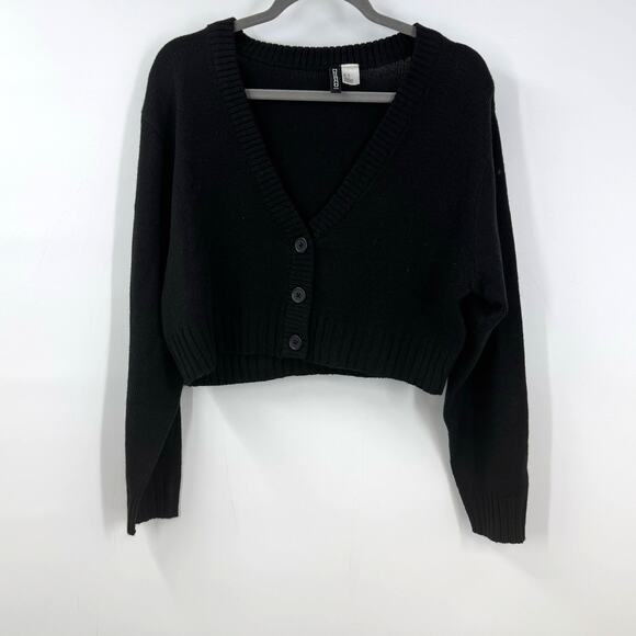Divided H&M Cropped Cardigan Sweater M Black Dark Academia Whimsigoth Witchy - Picture 1 of 7